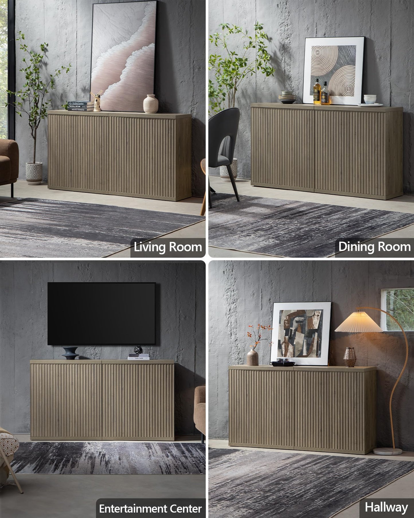 **SICOTAS 3-Piece Buffet Cabinet Set with Storage, Modern Fluted Sideboards and Credenzas with Doors & Shelves, Mid-Century Coffee Bar Media Console for Living Room, Kitchen, Dining Room, or Hallway**