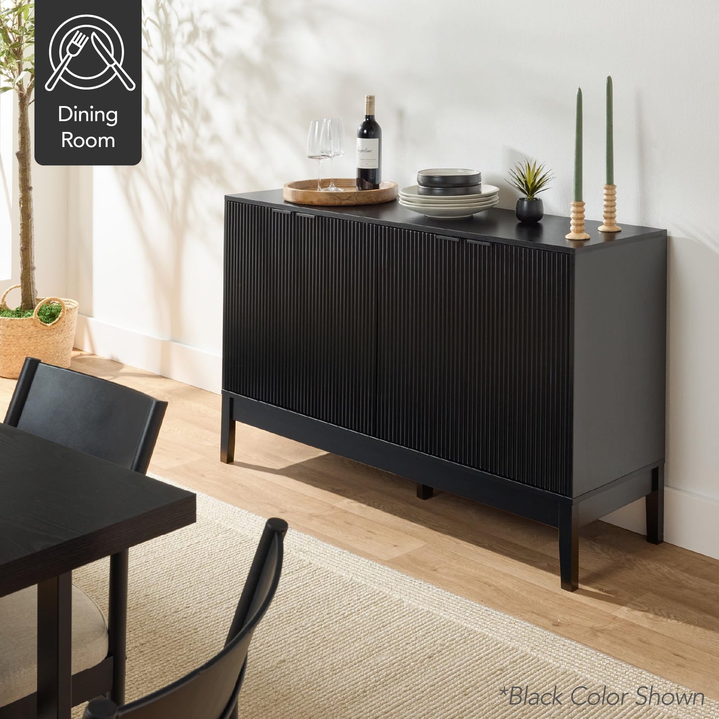 Modern 55" 4-Door Sideboard Storage Cabinet with Reed Panels and Adjustable Shelves, Buffet Media Cabinet for Entryway or Living Room, Natural