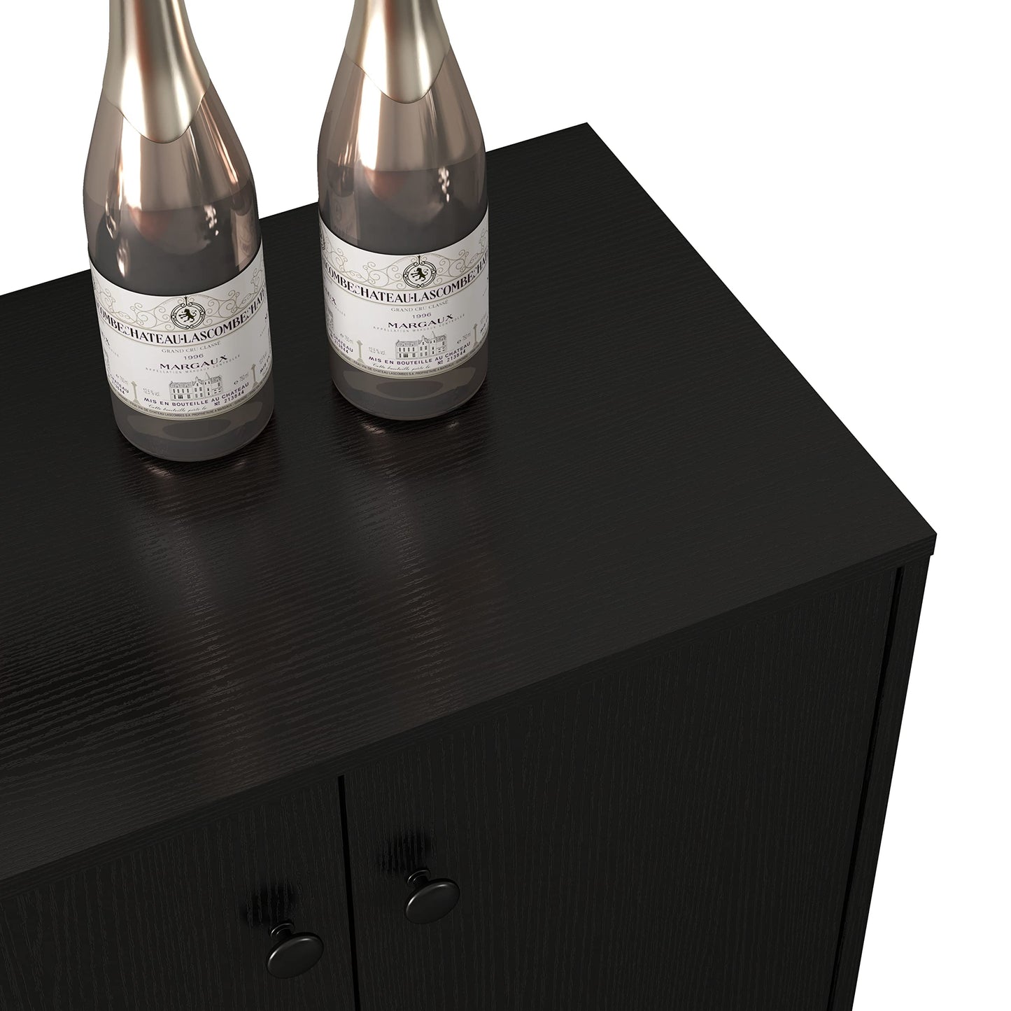 Black Sideboard Buffet Cabinet with 4 Doors, Kitchen and Living Room Storage Console Table