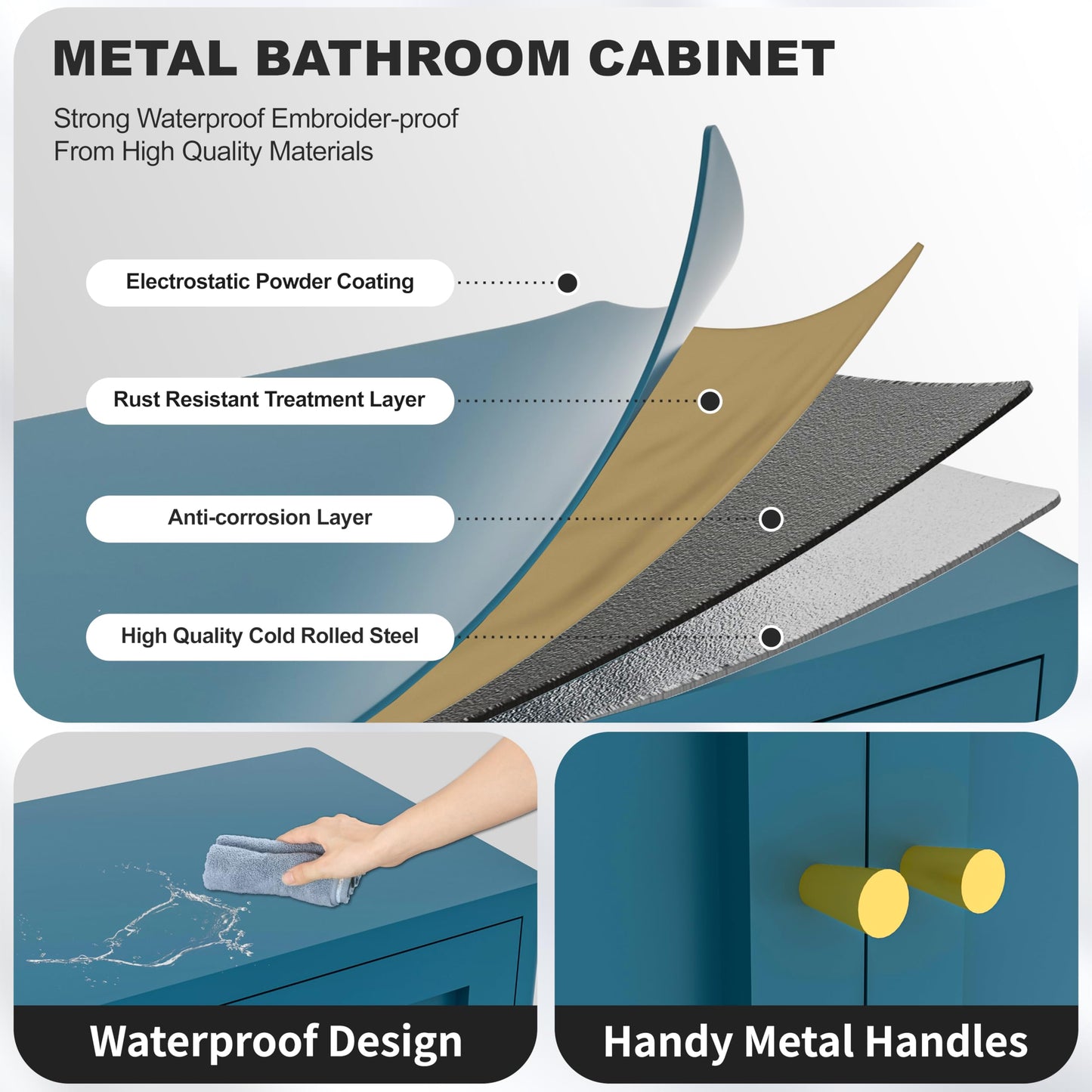 Metal Bathroom Storage Cabinet with 2 Doors and 2 Adjustable Shelves, Freestanding Sideboard for Small Spaces, Living Room, Home Office, or Dining Room