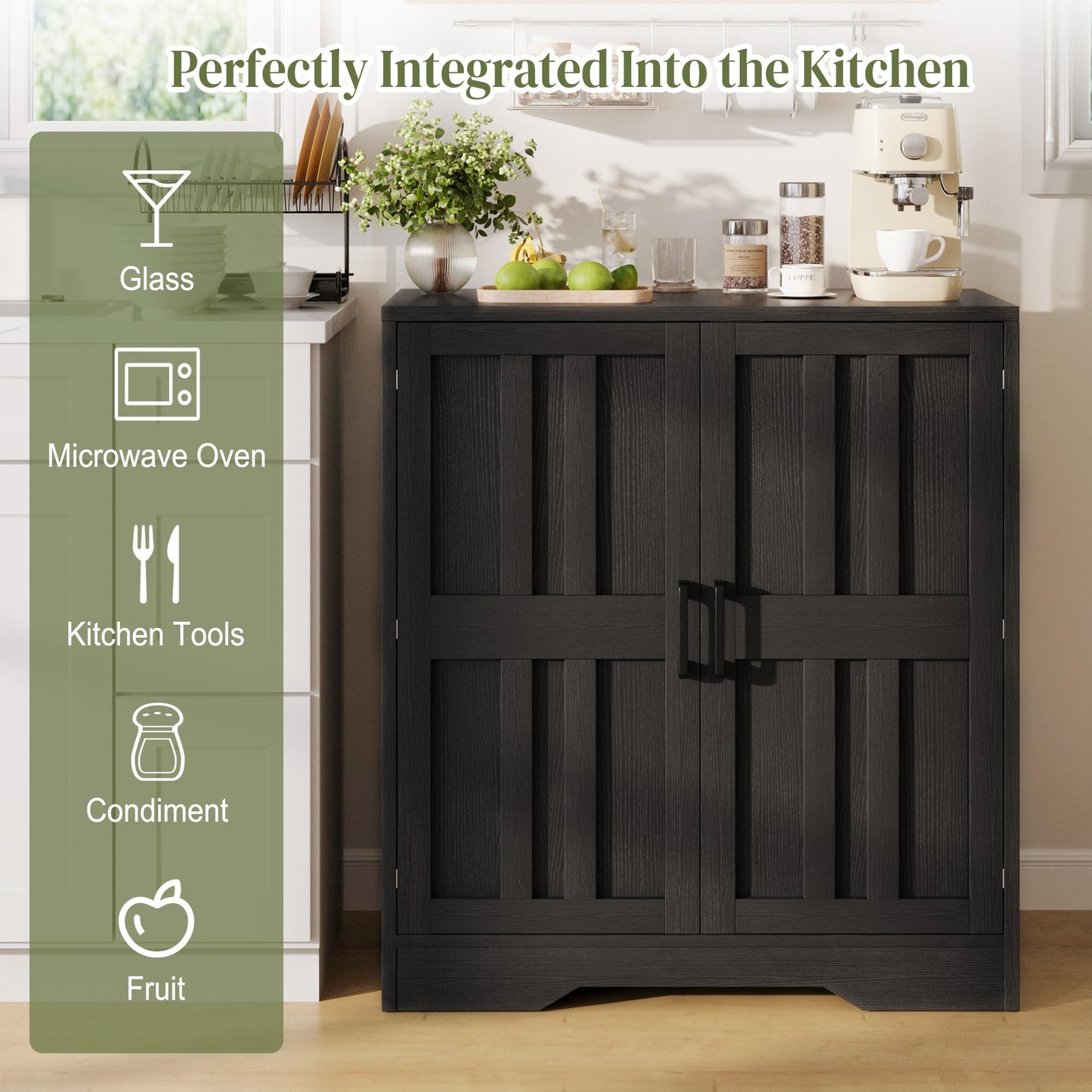 Modern Farmhouse Sideboard Buffet Cabinet, Small Modular Storage Console Table for Kitchen, Dining, Living Room, Entryway, or Hallway