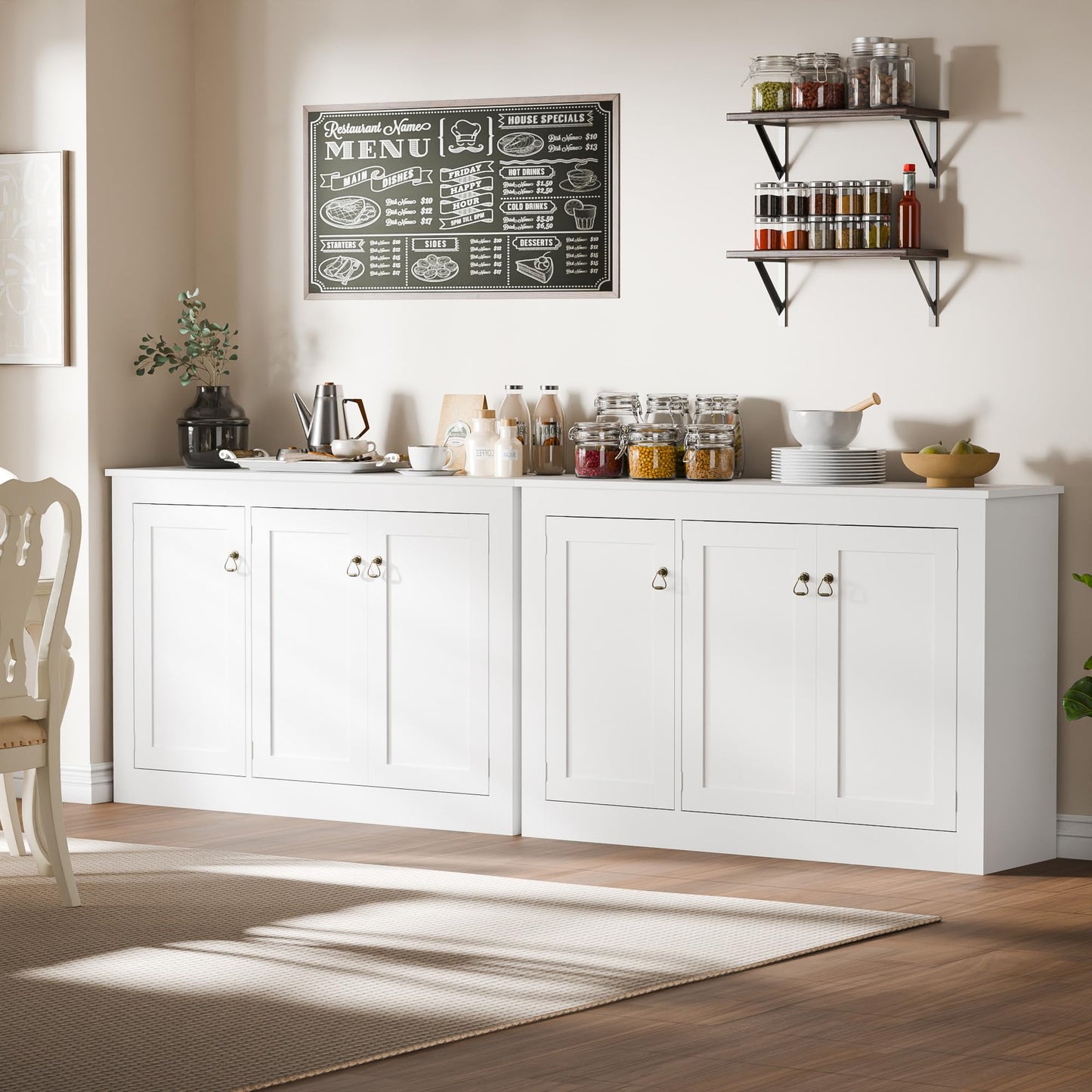 44.5" White Buffet Cabinet with Storage, Wood Console Table Coffee Bar Sideboard for Kitchen, Dining, Living Room, or Entryway