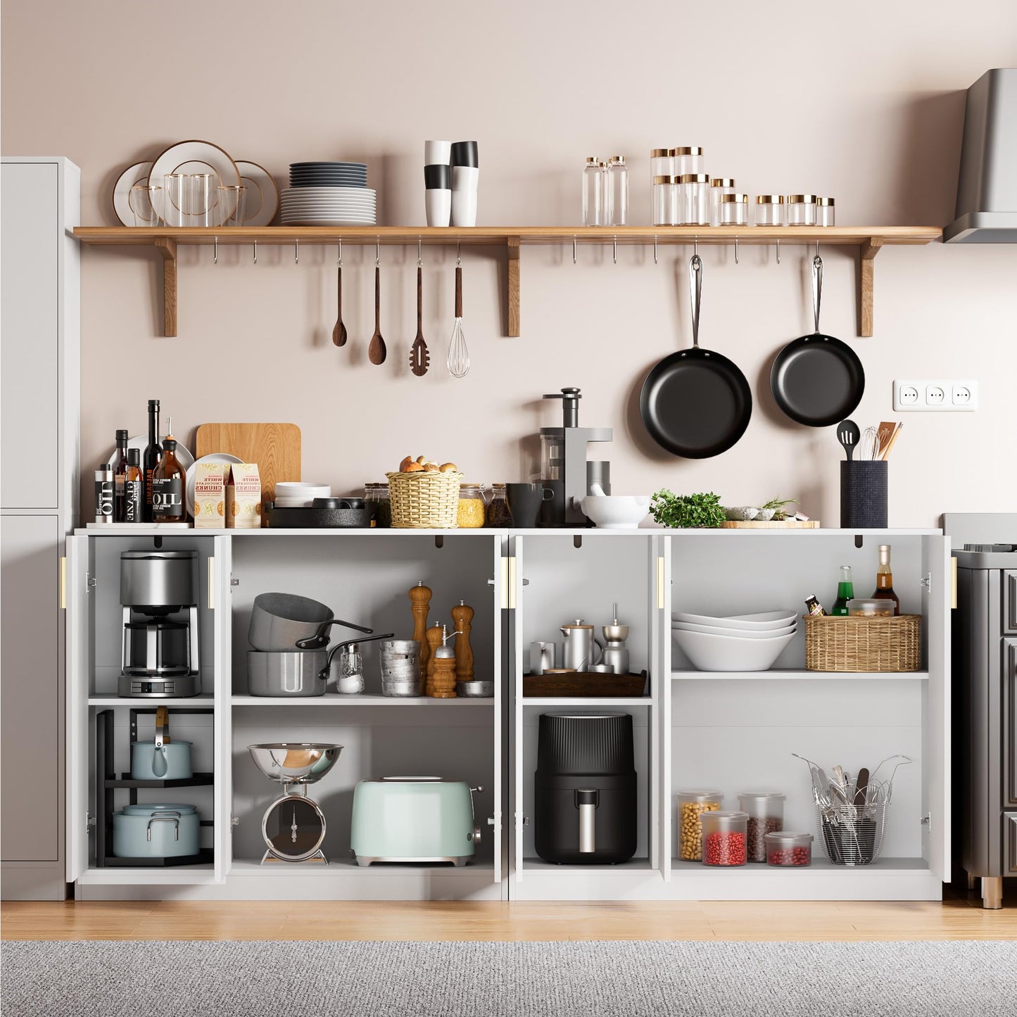 Buffet Cabinet with Doors and Shelves, 35.4" Tall Wood Sideboard Console Table for Kitchen, Living Room, Entryway, or Hallway, White