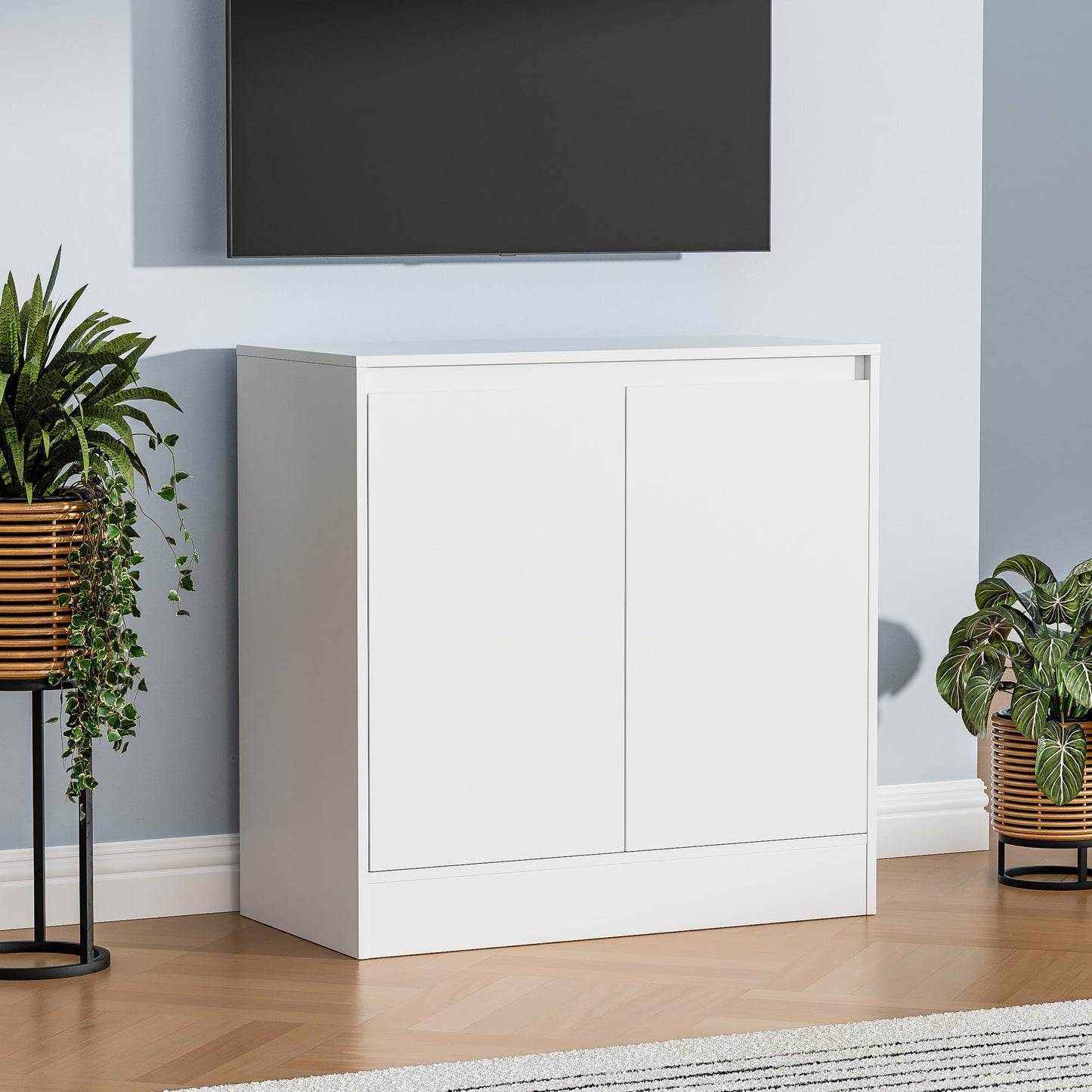 Buffet Cabinet with 2 Doors and Adjustable Shelf, Modern Kitchen Sideboard Coffee Bar for Living Room or Kitchen, White