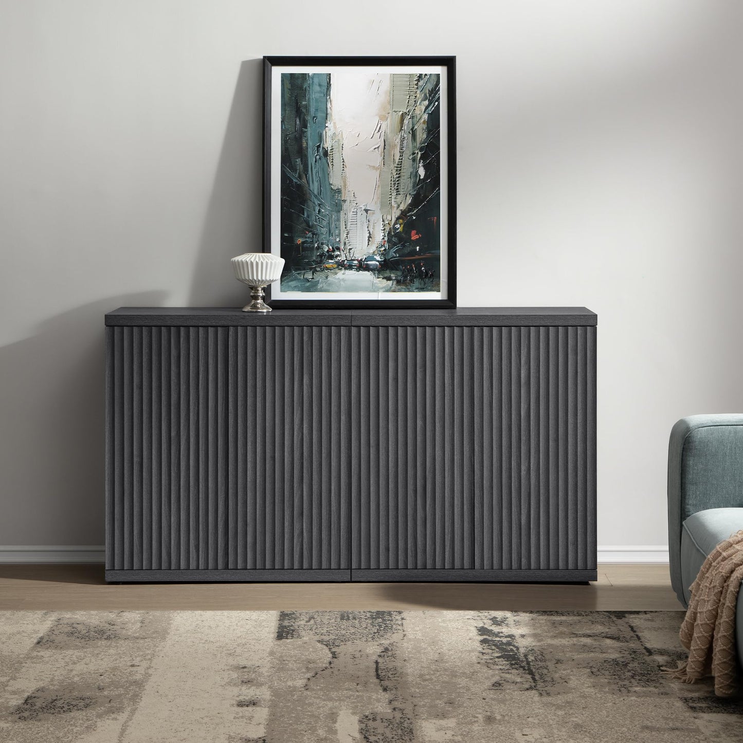 **SICOTAS 3-Piece Buffet Cabinet Set with Storage, Modern Fluted Sideboards and Credenzas with Doors & Shelves, Mid-Century Coffee Bar Media Console for Living Room, Kitchen, Dining Room, or Hallway**