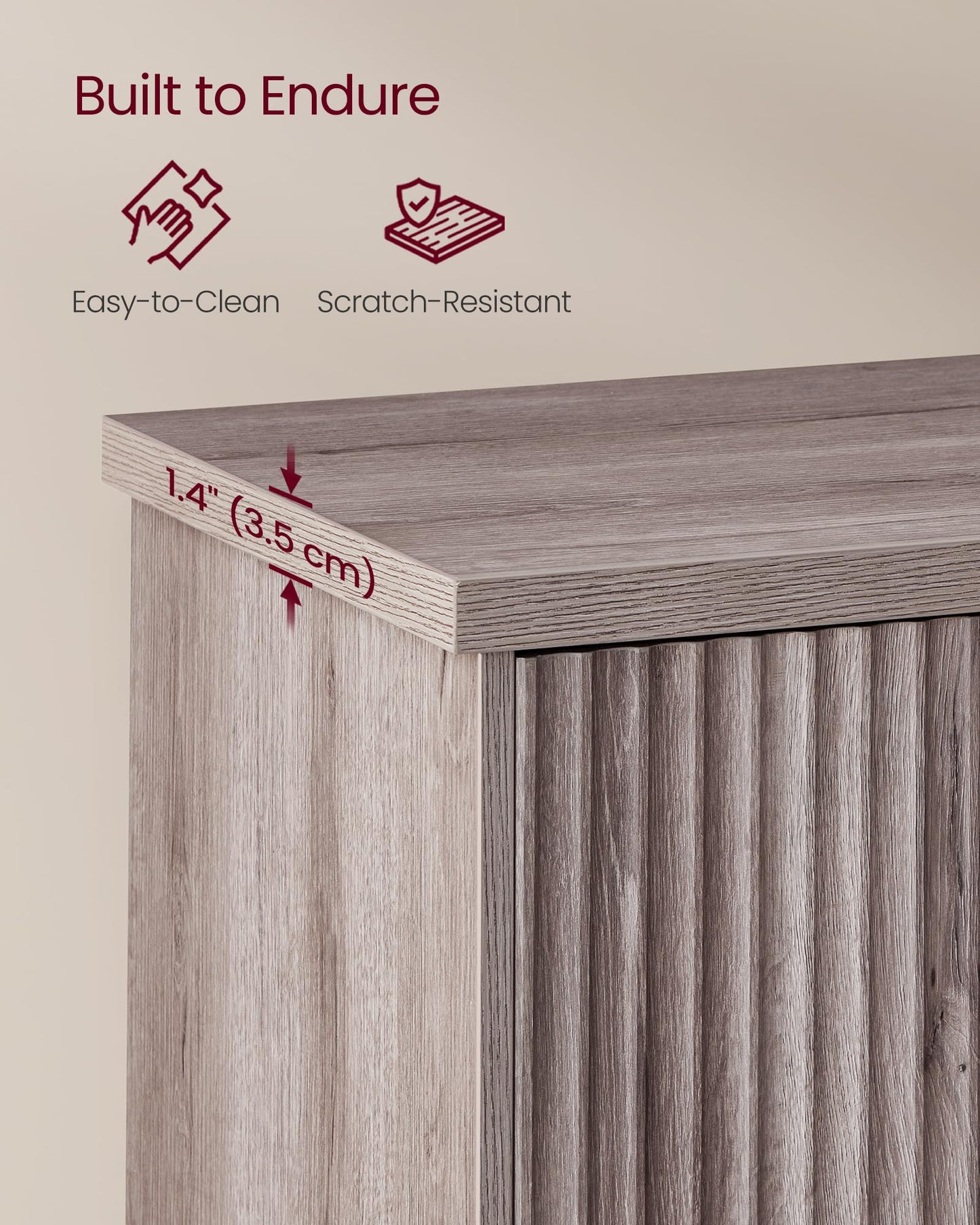 **Transitional Buffet Cabinet, Console Sideboard with Adjustable Shelves and Fluted Doors, Buffet Table for Kitchen or Pantry, Washed Gray**