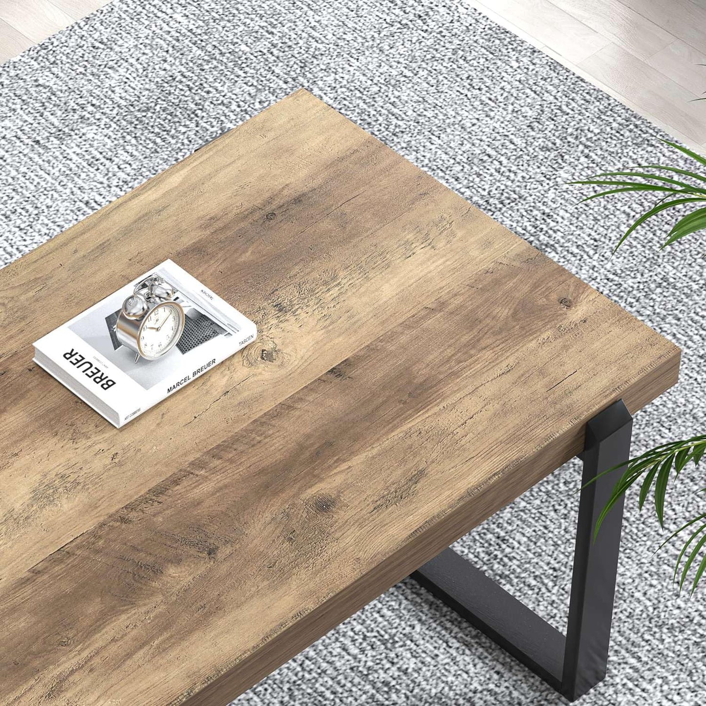 FOLUBAN 47" Rustic Coffee Table – Modern Industrial Wood and Metal Center Table for Living Room, Oak