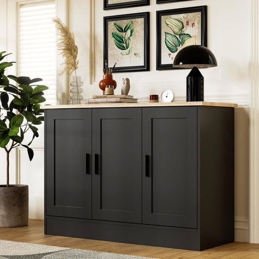 43" Black Buffet Cabinet with 3 Doors and Adjustable Shelf, Modern Coffee Bar Sideboard for Kitchen or Living Room