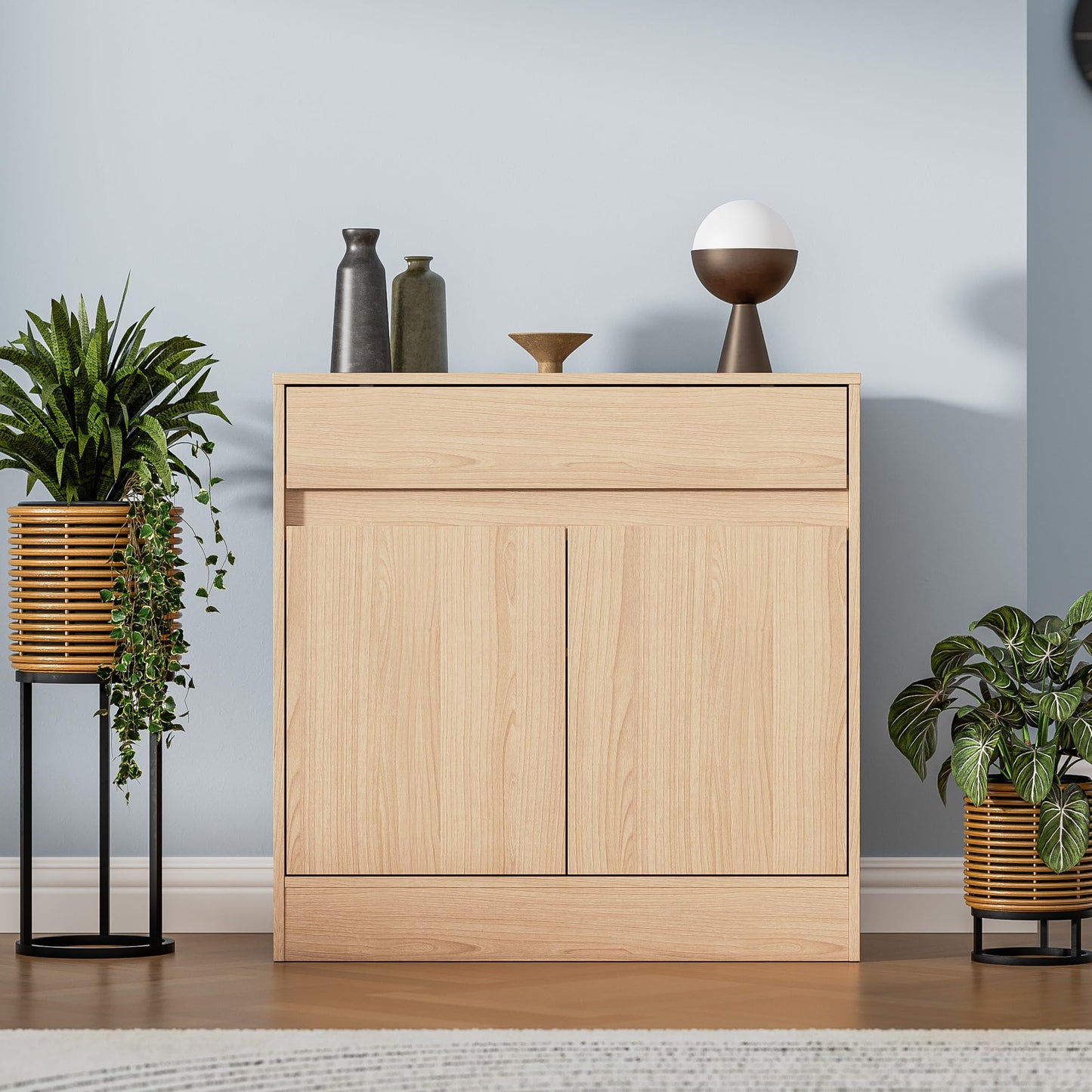 Buffet Cabinet with 2 Doors, Drawer, and Adjustable Shelf, Modern Kitchen Sideboard Coffee Bar for Living Room or Kitchen, Oak