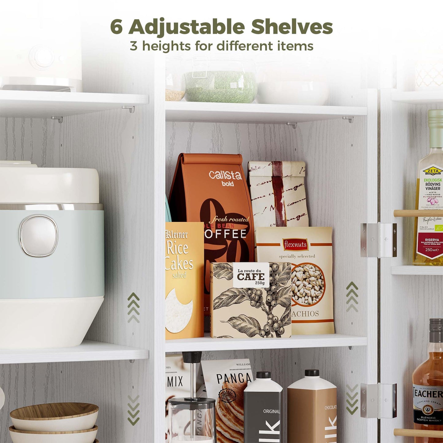 Buffet Cabinet with 4 Doors, 3 Drawers, and 6 Adjustable Shelves, Modern Sideboard Coffee Bar Storage for Kitchen or Dining Room, White