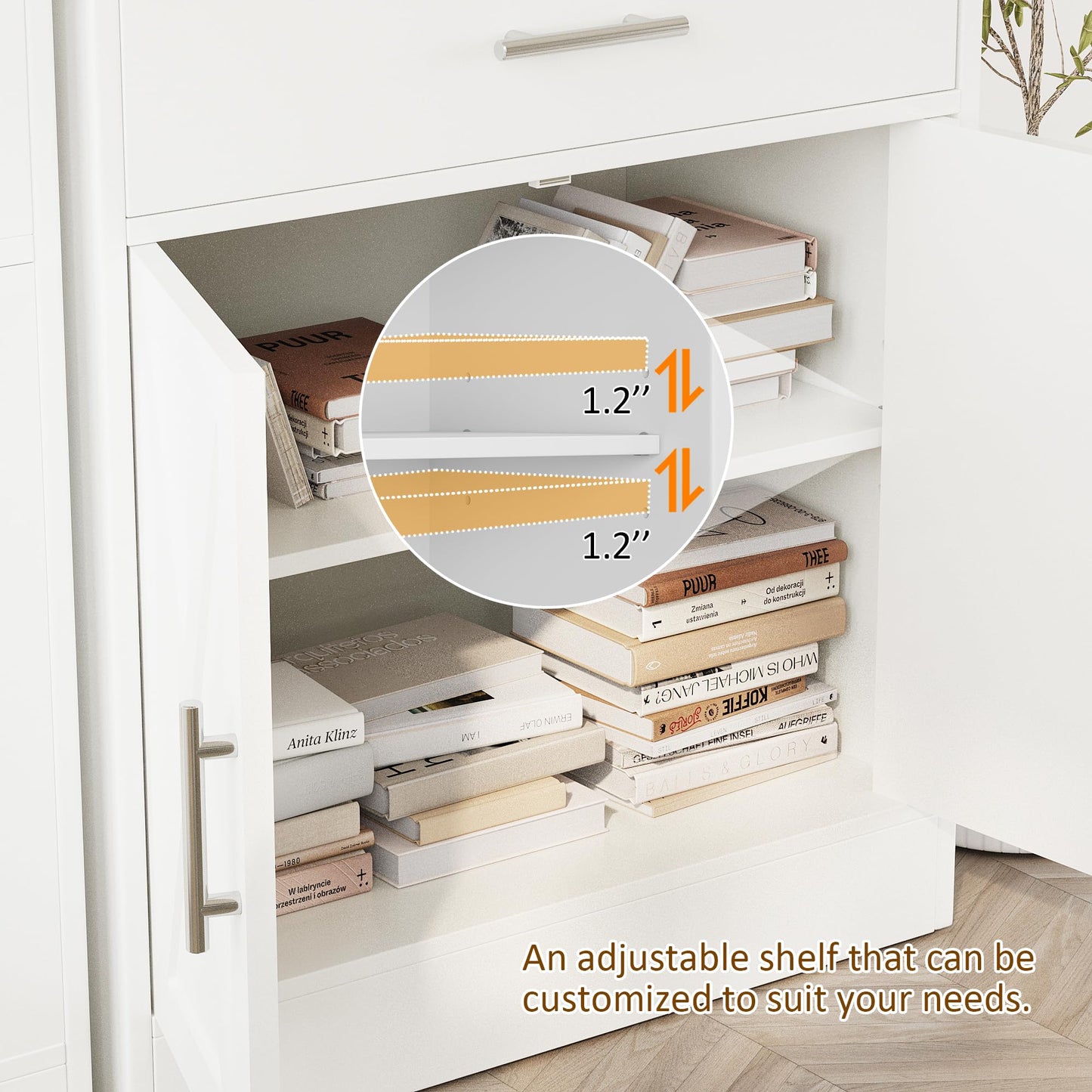 31" Modern Sideboard Buffet Cabinet with Adjustable Shelf, Wood Farmhouse Coffee Bar Storage for Kitchen or Dining Room, White