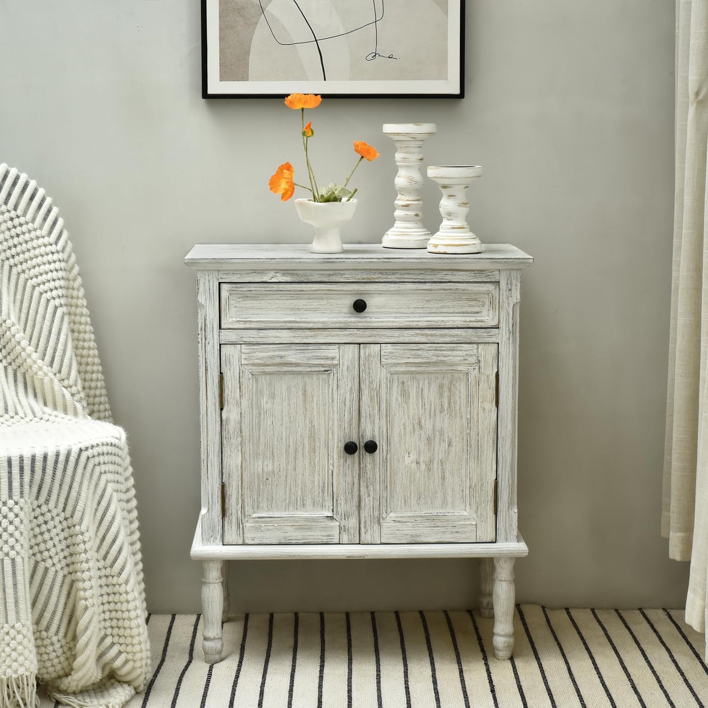 **Storage Cabinet, Coffee Bar Buffet Sideboard with Doors and Drawers, Modern Buffet Cabinet Storage Table for Kitchen, Dining Room, Entryway, and Living Room, Wash White**