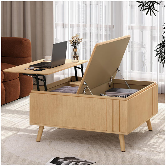 Lift Top Coffee Table with Storage,36" Large Square Coffee Tables for Living Room,Mid Century Modern Center Table for Home Office, Oak
