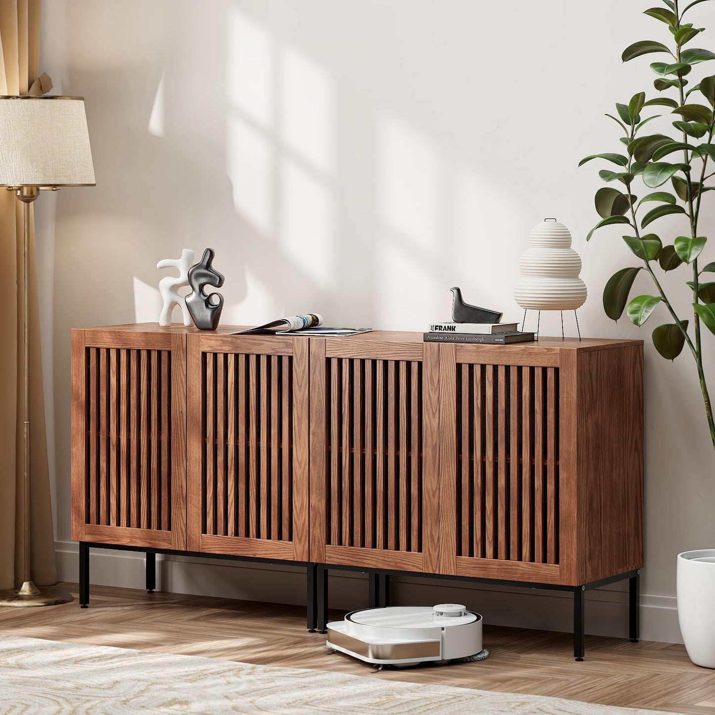 **Set of 2 Accent Storage Cabinets with Doors and Adjustable Shelves, Freestanding Buffet Cabinets, Modern Sideboard Buffet Cabinets for Living Room, Dining Room, Kitchen, and Hallway, Brown**