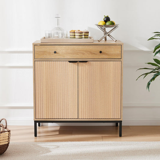 **Farmhouse Sideboard Buffet Cabinet with Drawer, Coffee Bar Station Table, Kitchen Storage Cabinet with Doors and Adjustable Shelves, Modern Wood Cupboard for Dining Room, Living Room, and Entryway**