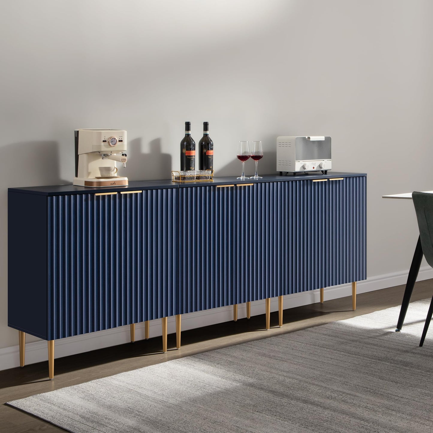 57" Modern Sideboard Buffet Cabinet with 4 Doors and Adjustable Shelf, Space-Saving Storage Console for Entryway, Kitchen, or Living Room, Navy Blue