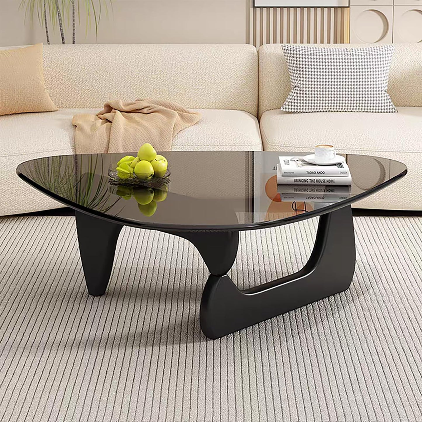 Mid Century Modern Glass Coffee Table, Small Coffee Table for Living Room Bedroom Office, Black/Grey Medium