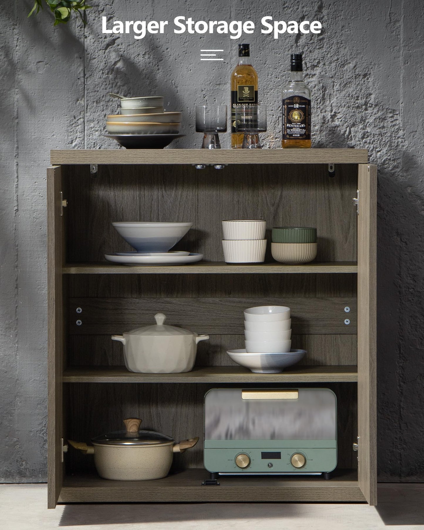 **SICOTAS 3-Piece Buffet Cabinet Set with Storage, Modern Fluted Sideboards and Credenzas with Doors & Shelves, Mid-Century Coffee Bar Media Console for Living Room, Kitchen, Dining Room, or Hallway**