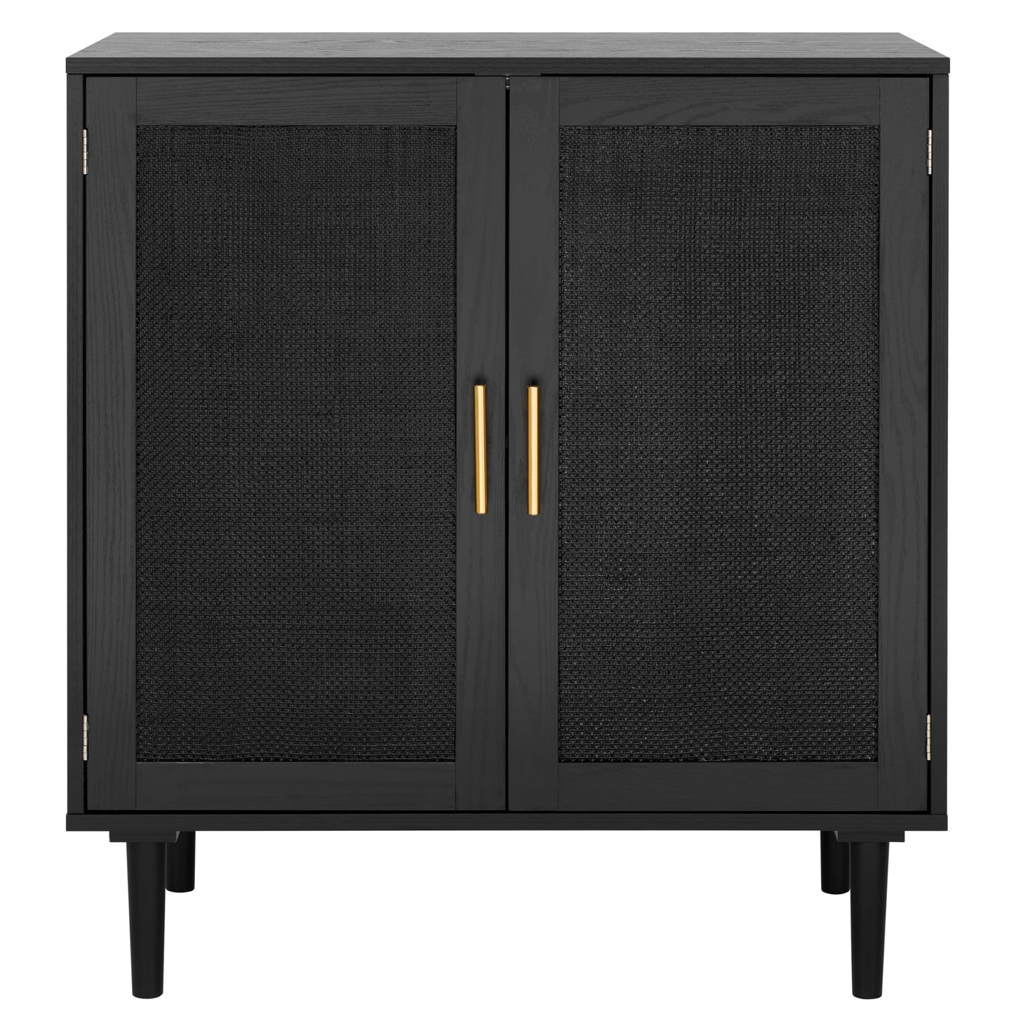 Sideboard Buffet Kitchen Storage Cabinet with Black Painted Rattan Doors, Modern Console Table Cupboard for Dining Room, Hallway, or Living Room, 31.5" x 15.8" x 34.6", Black