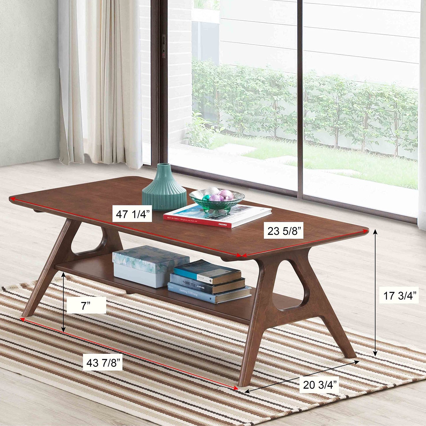 Arona Mid-Century Modern Wood Coffee Table with Storage Shelf