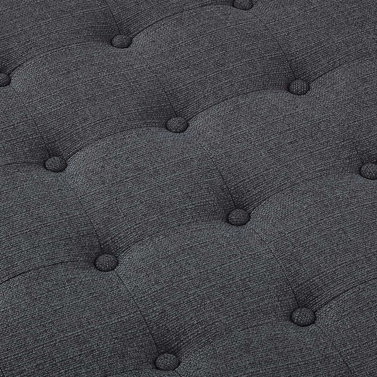 24KF Large Round Upholstered Tufted Linen Ottoman Coffee Table with Wooden Storage Shelf, Large Footrest Ottoman for Living Room, Charcoal