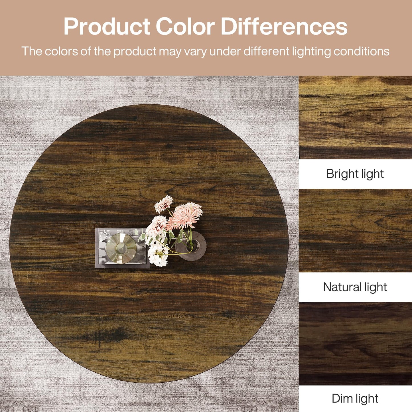 Tribesigns 31.7" Round Coffee Table, Modern 2-Tier Wooden Circle Coffee Table with Storage Shelves, Rustic Brown Accent Cocktail Center Table for Living Room