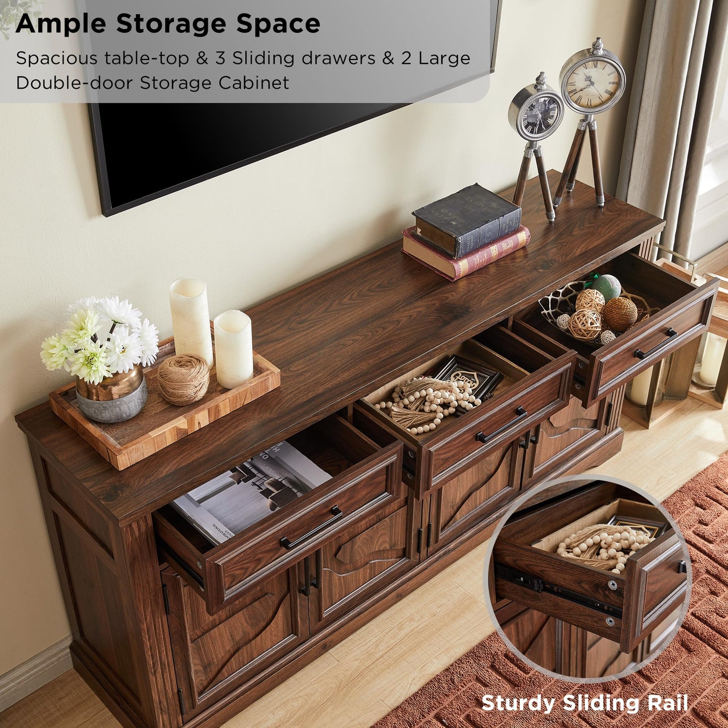 **66" Large Buffet Sideboard Cabinet with 4 Doors and 3 Drawers, Coffee Bar Wine Bar Storage Cabinet for Dining Room, Living Room, or Hallway, Dark Brown**