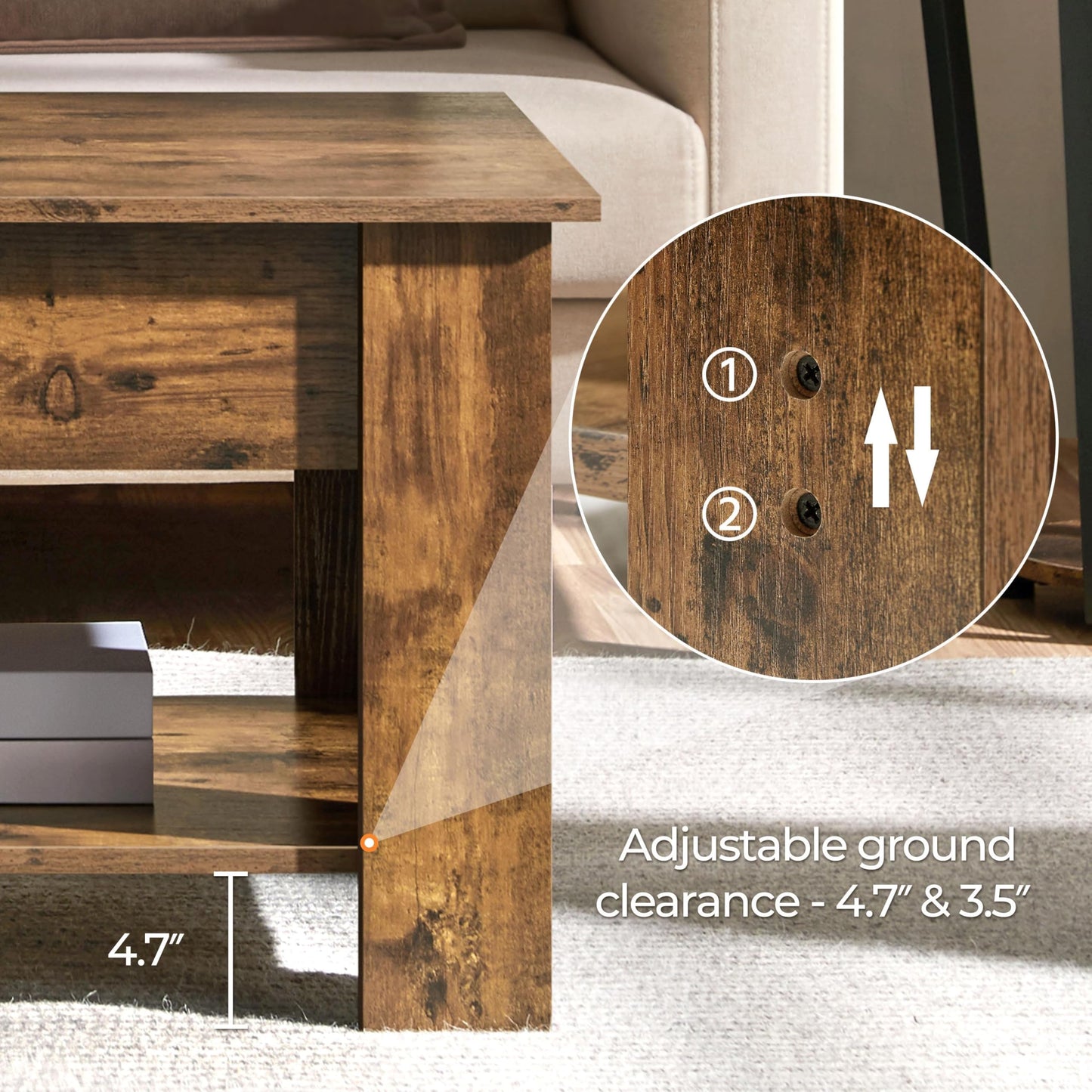 Yaheetech 47.5" Lift Top Coffee Table with Hidden Compartment & Storage Shelf – Rising Tabletop Convertible Dining Table for Living Room or Reception, Rustic Brown