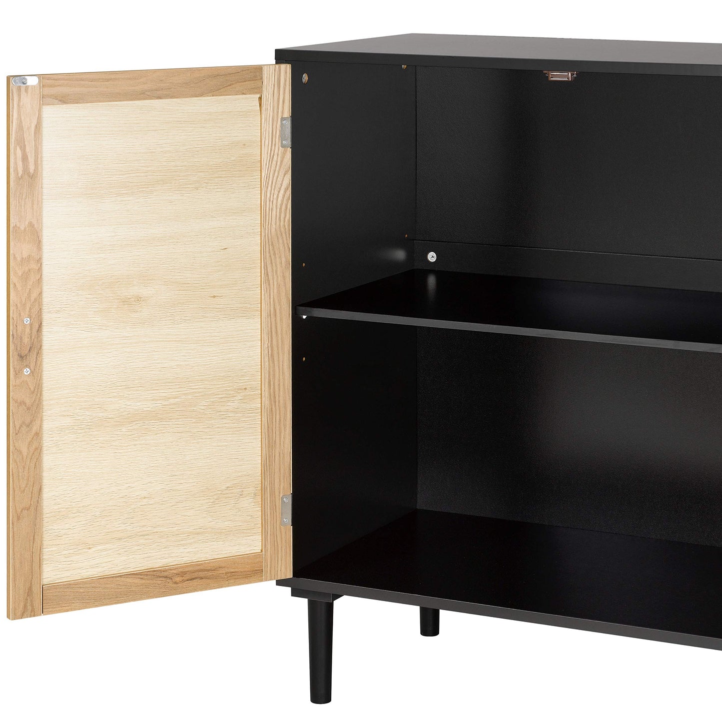 Sideboard Buffet Cabinet with Rattan Decorated Doors, Kitchen Storage Console Table and Liquor Buffet for Bar, Dining Room, or Hallway, 31.5" x 15.8" x 34.6"