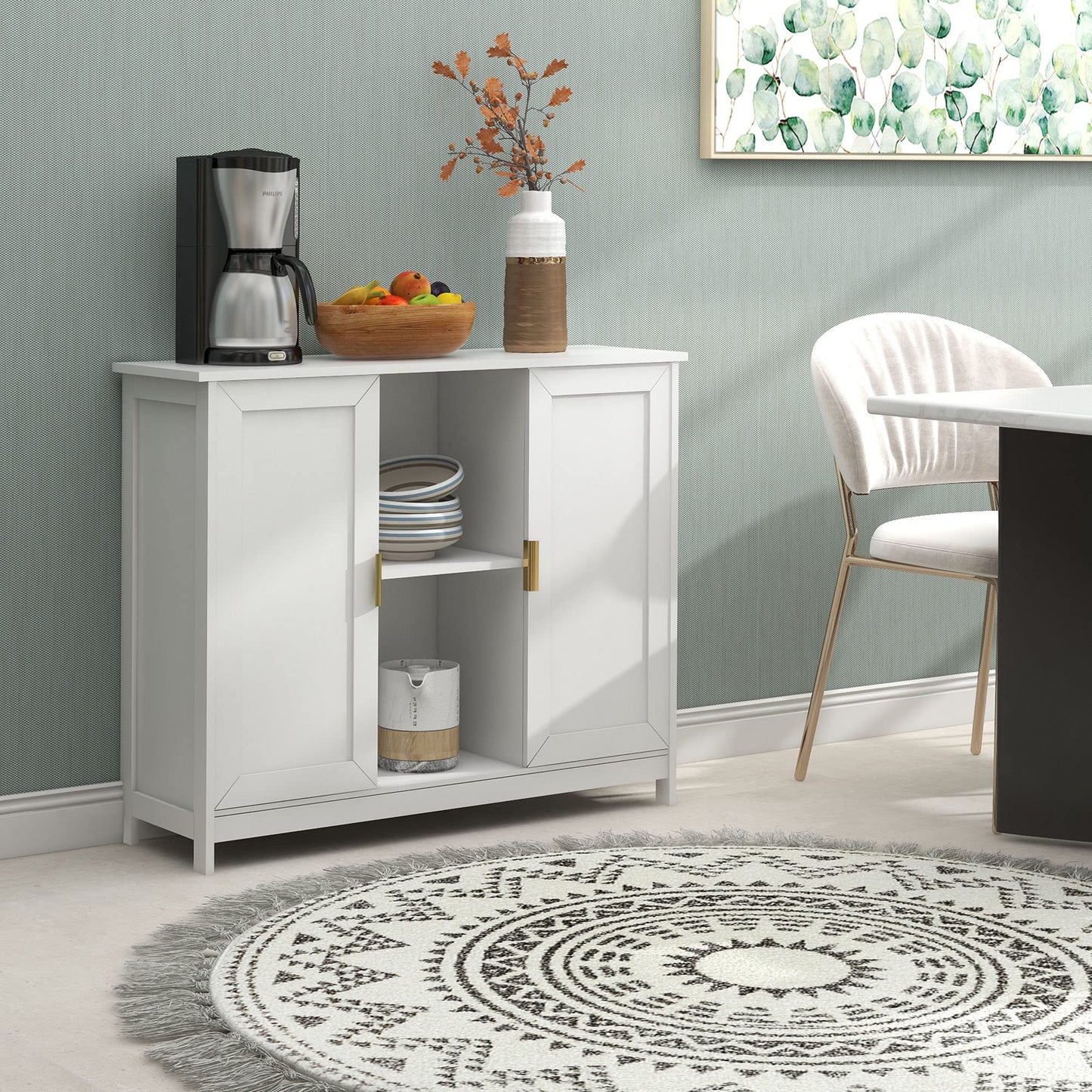 Black Buffet Cabinet with Storage, Modern Narrow Wooden Sideboard Accent Table for Living Room