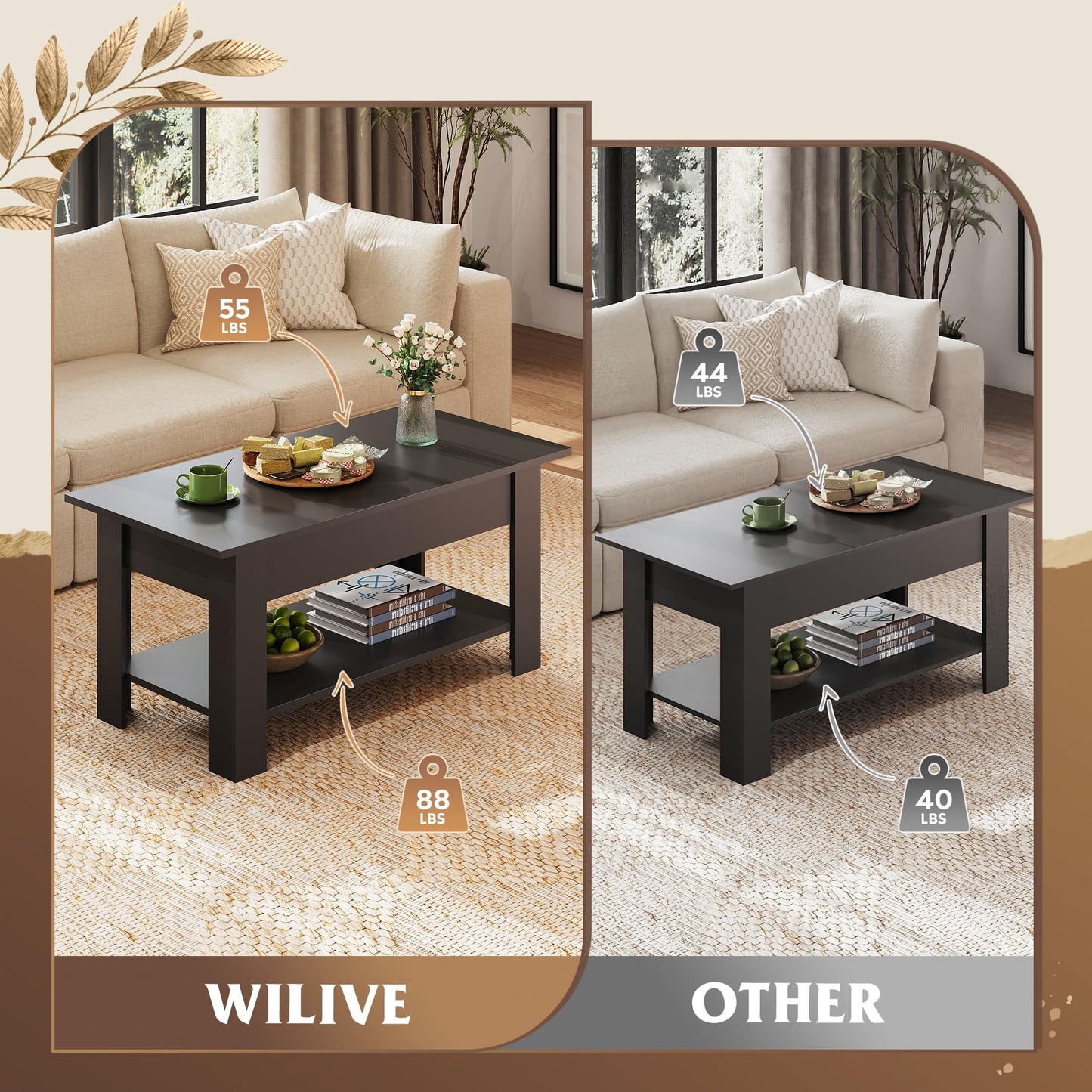 39" Lift Top Coffee Table with Hidden Compartment and Storage Shelf for Living Room or Office, Black